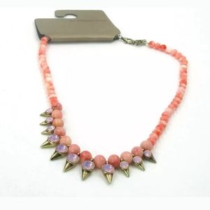 New Beaded Gemstone Spiked Necklace.
